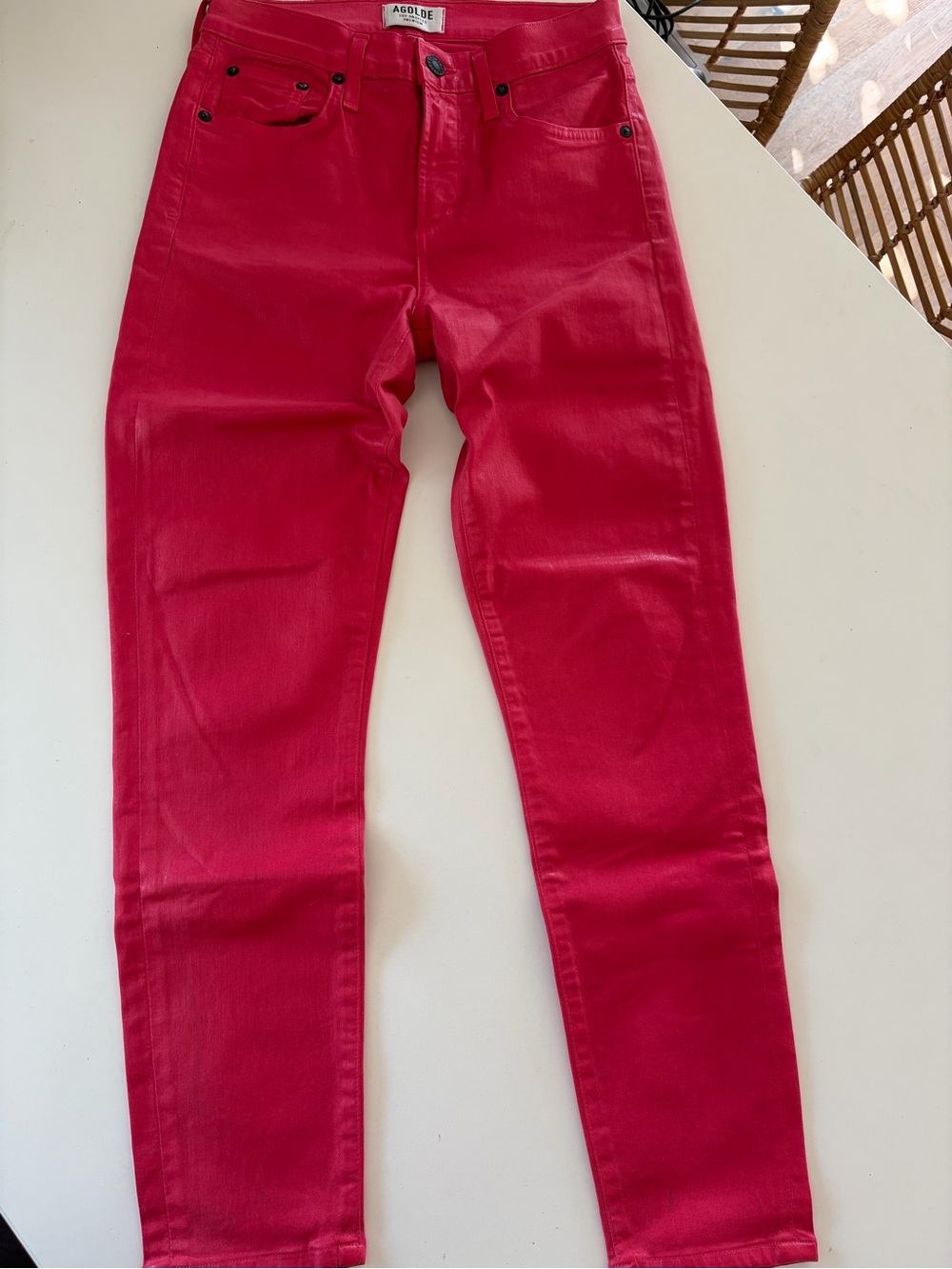 Agolde Wax Coat Skinny Jeans in Pinkish Red